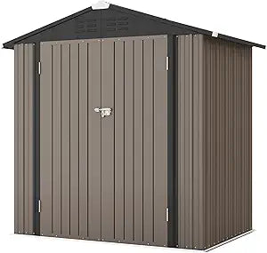 Patiowell 6×4 FT Outdoor Storage Shed, Garden Tool Storage Shed with Sloping Roof and Double Lockable Door, Outdoor Shed for Garden Backyard Patio Lawn, Brown