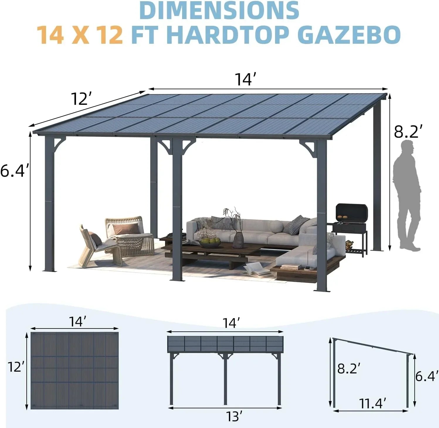 Aecojoy 14×12 ft Aluminum Pergola with Canopys