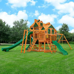 Gorilla Playsets Empire Extreme Wooden Swing Set with Monkey Bars, Clatter Bridge, and 3 Slides