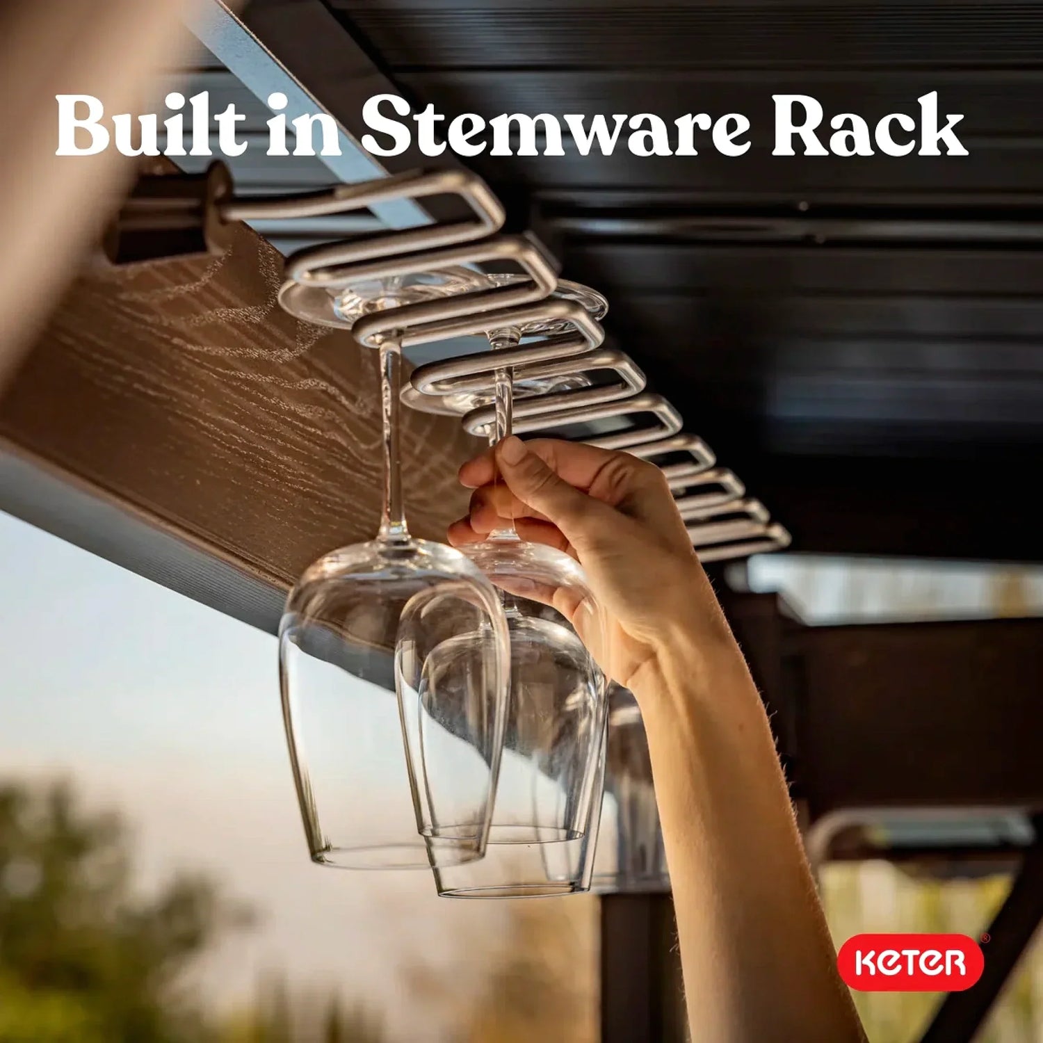 Keter Signature Collection 7.5 x 6.5 ft. Bar Gazebo with Shelves and TV Mount, Pine Brown