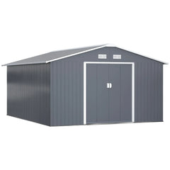 Outsunny Outdoor Storage Shed Dark Gray 11’×13′ Galvanized Steel