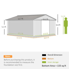 Outsunny Outdoor Storage Shed White 11’×13′ Galvanized Steel