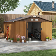 Outsunny Outdoor Storage Shed Yellow 11’×13′ Galvanized Steel